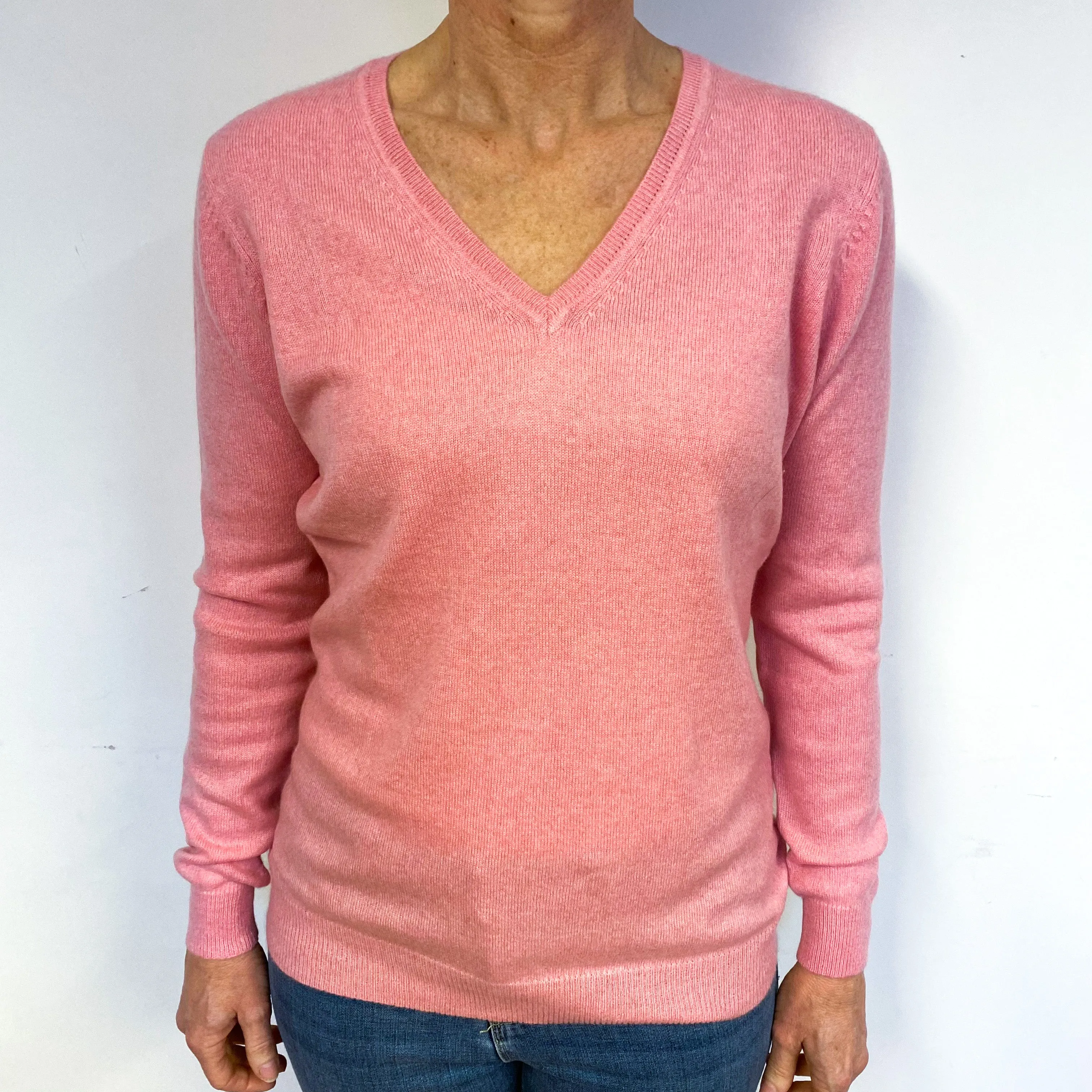 Bubblegum Pink Cashmere V-Neck Jumper Medium