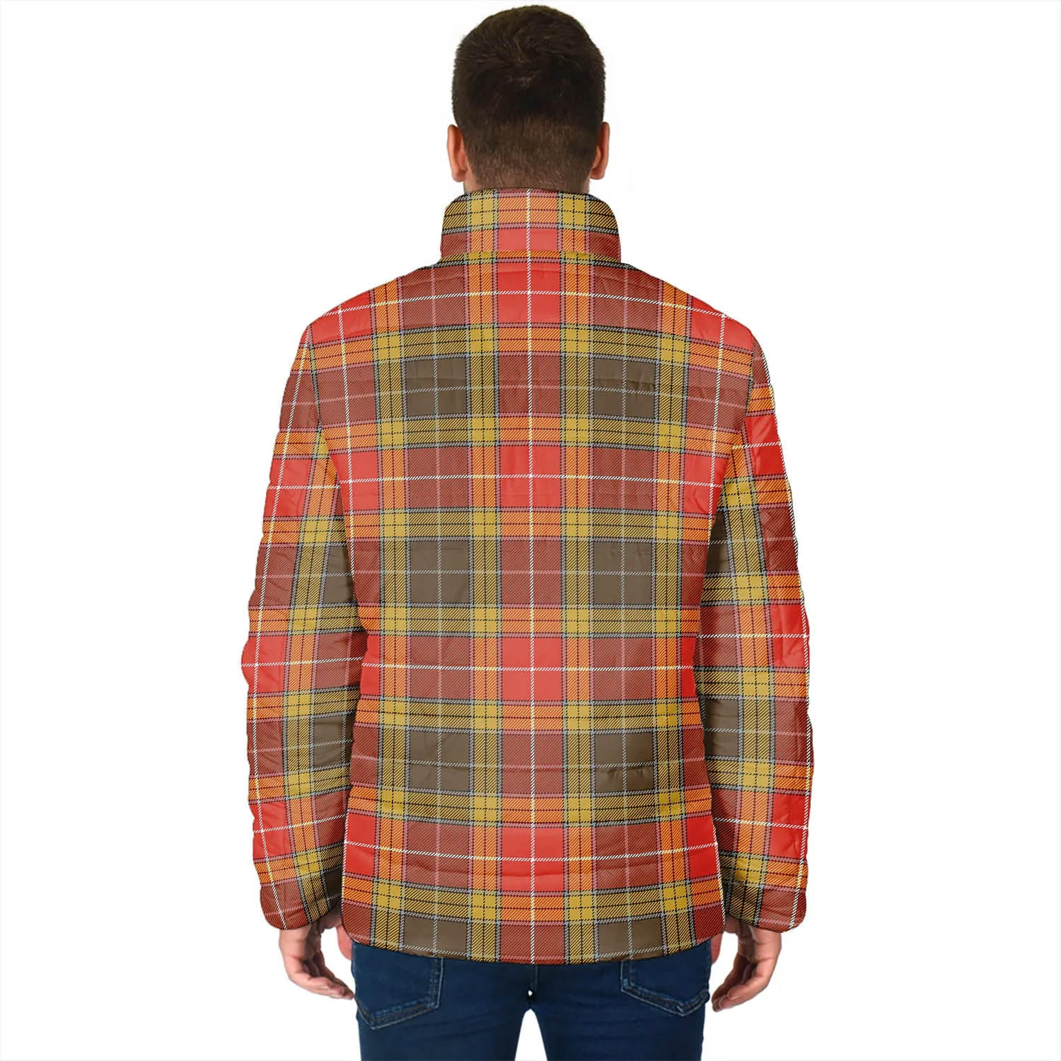 Buchanan Old Set Weathered Tartan Padded Jacket with Family Crest