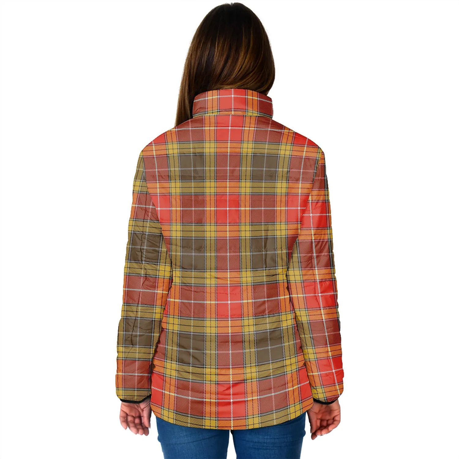 Buchanan Old Set Weathered Tartan Padded Jacket with Family Crest