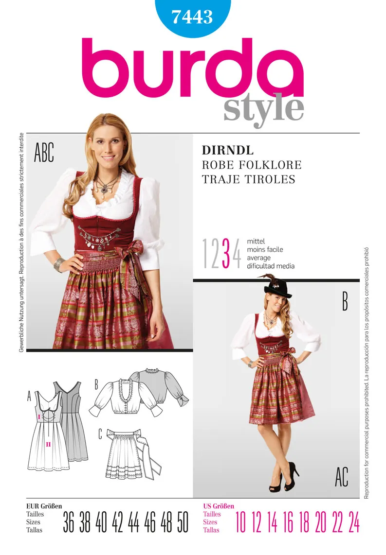 Burda 7443 Dirndl Dress Pattern