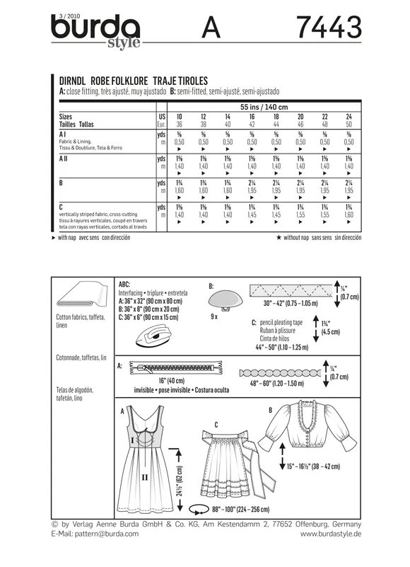 Burda 7443 Dirndl Dress Pattern