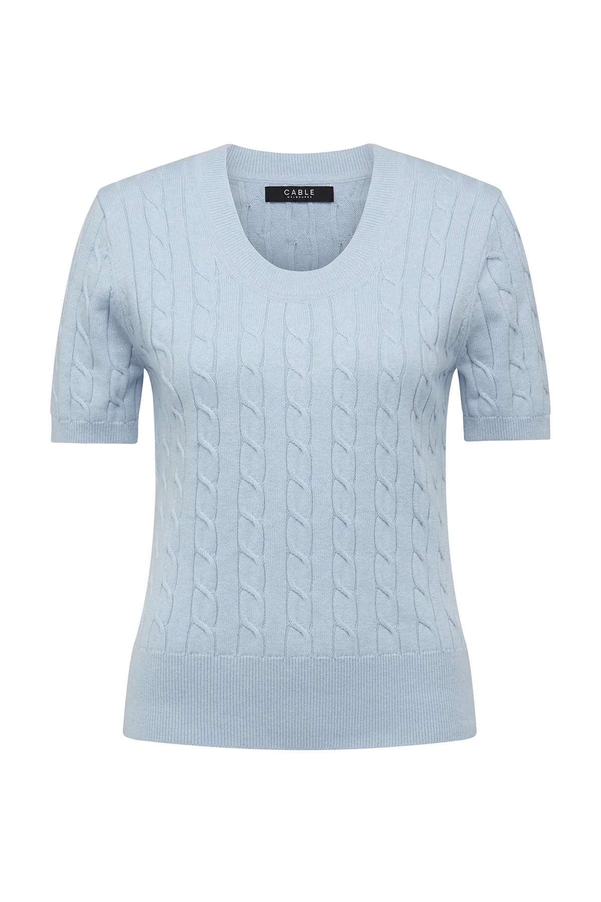 Cable Heritage Cotton Cable Tee - Pale Blue