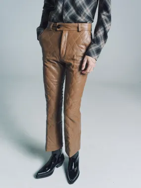 Camel Leather Quilted Flare Trousers