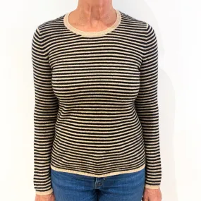 Caramel Black Stripe Cashmere Crew Neck Jumper Medium