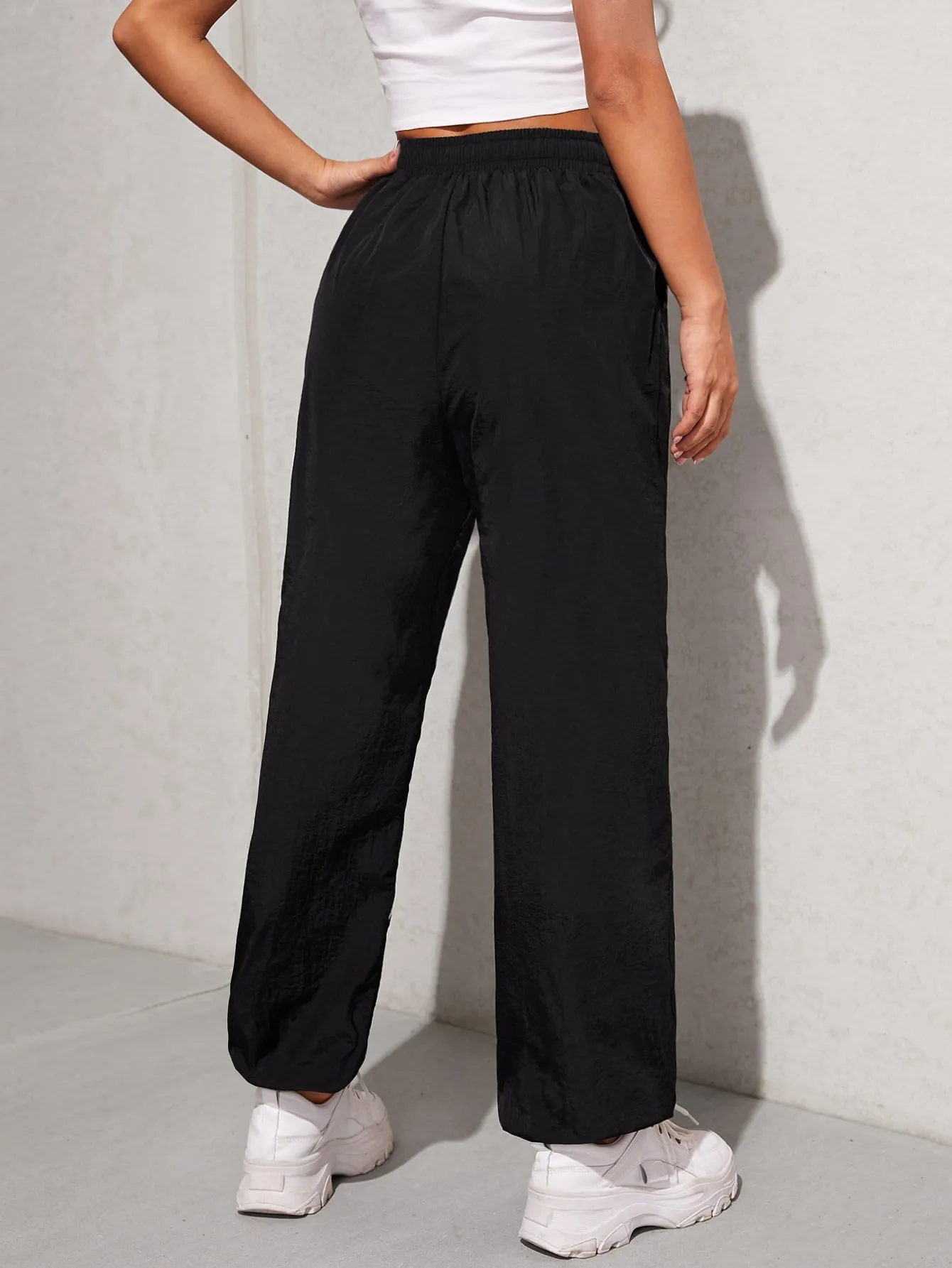 Casual Letter Tie Front High Waist Long Women Pants