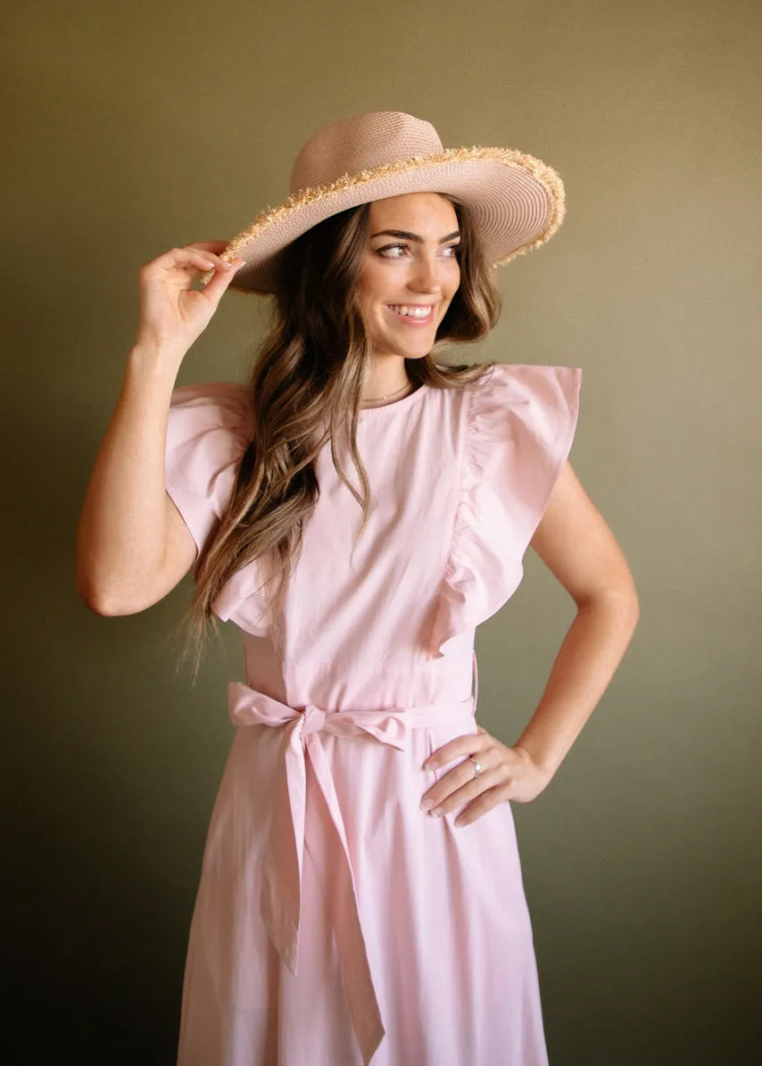 Celosia, Ruffle Sleeve Maxi Dress, Pale Pink