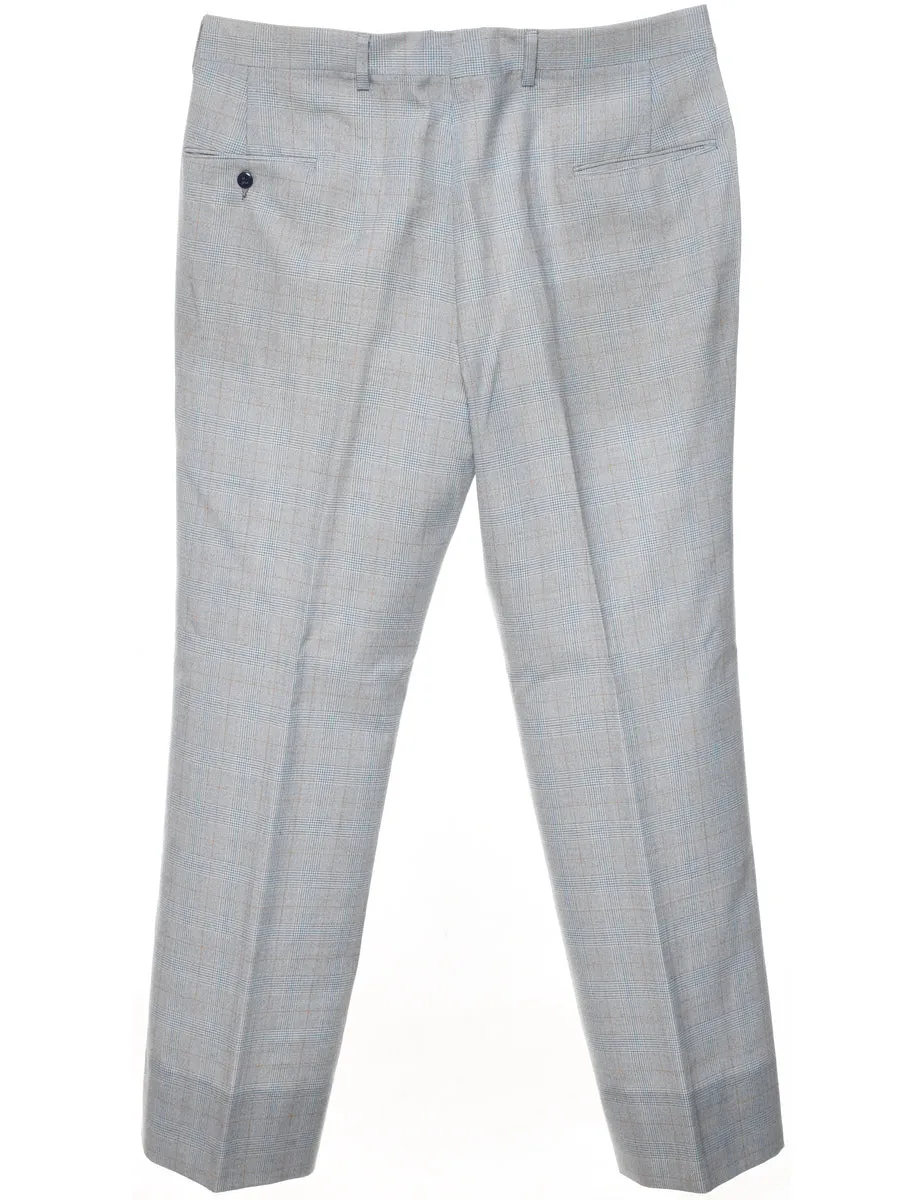 Checked Pattern Light Blue & Light Grey Classic Trousers - W35 L30