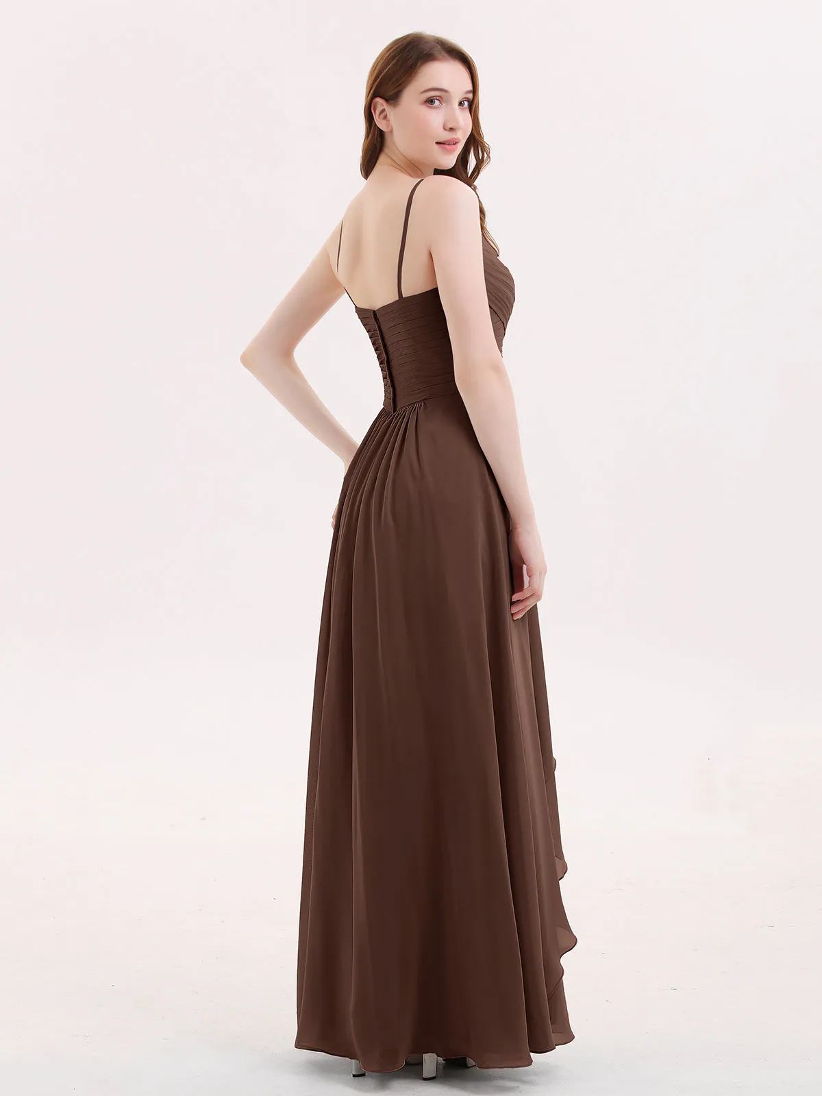 Chiffon Bridesmaid Dresses with Cascade Skirt-Chocolate