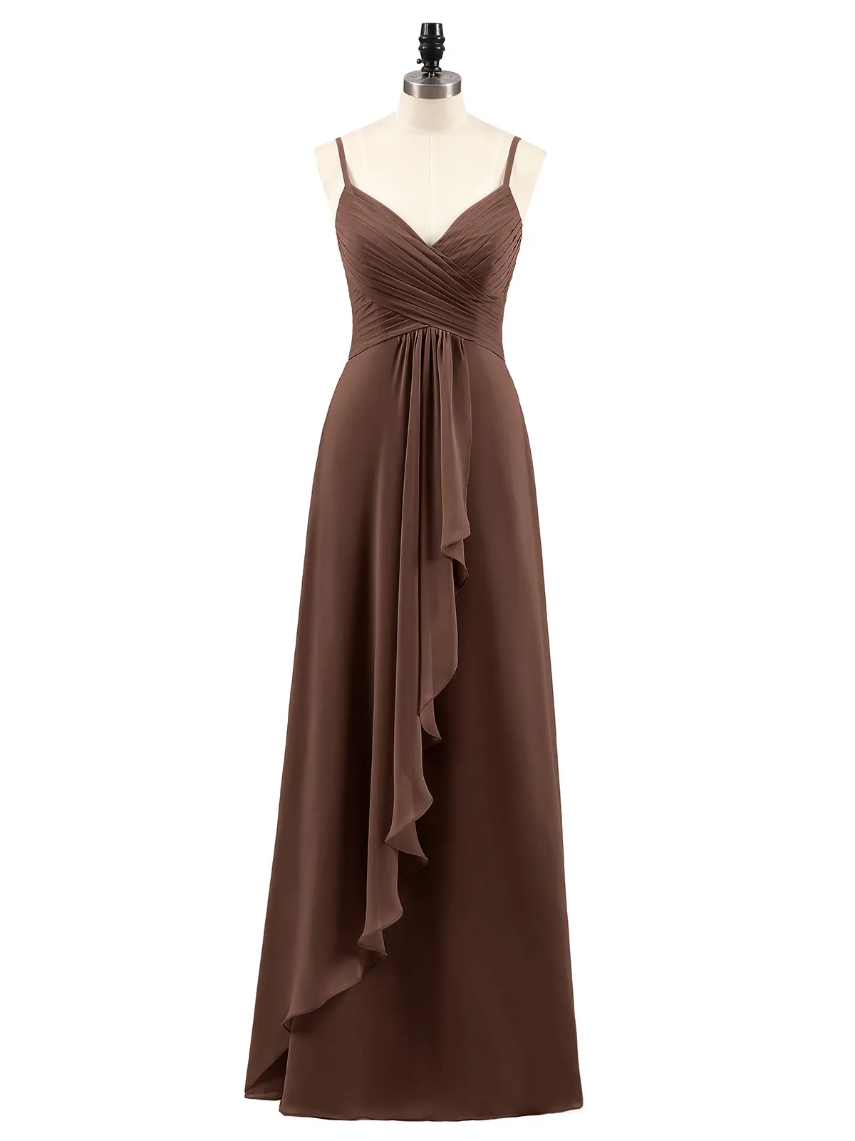 Chiffon Bridesmaid Dresses with Cascade Skirt-Chocolate