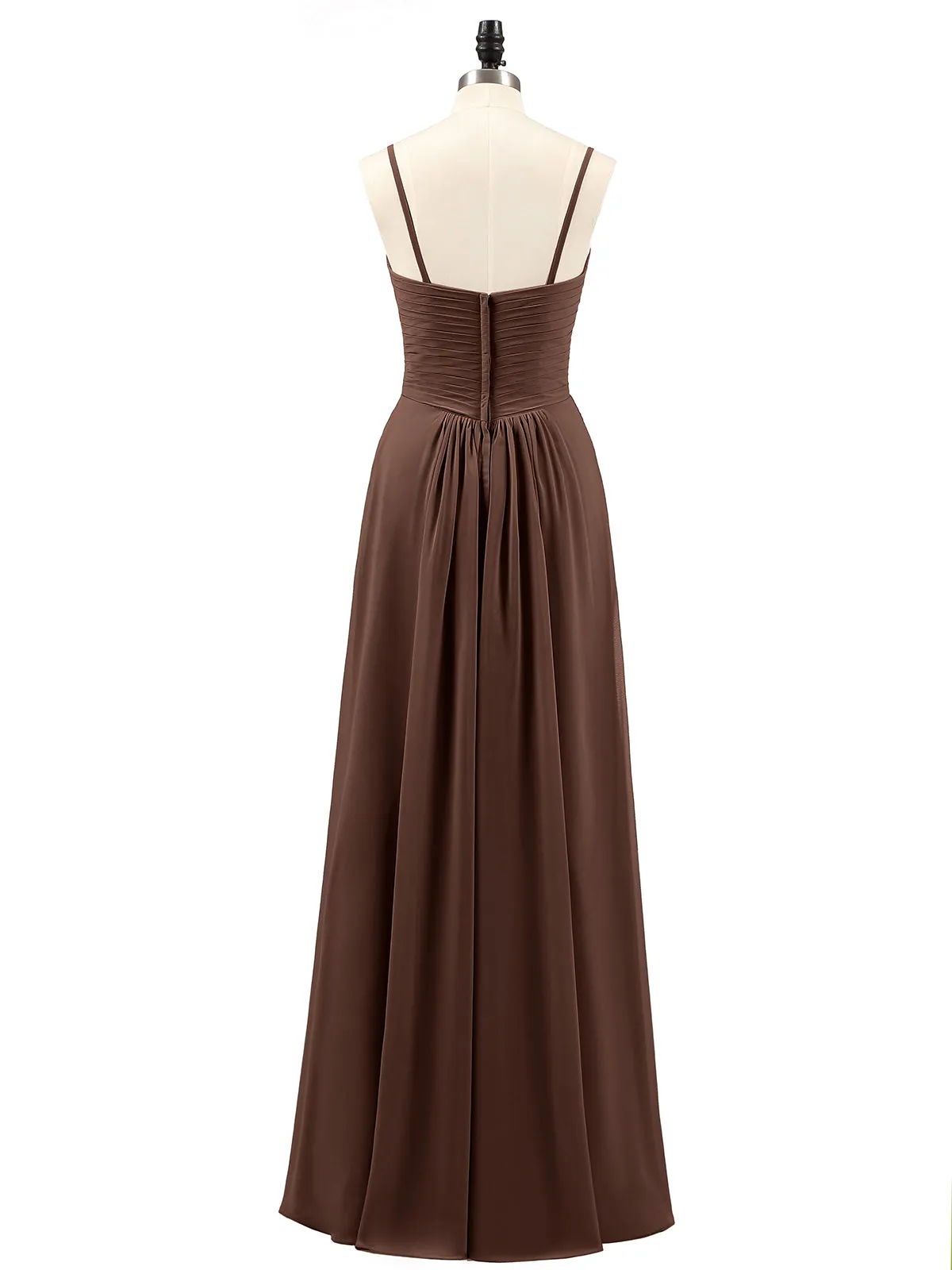 Chiffon Bridesmaid Dresses with Cascade Skirt-Chocolate