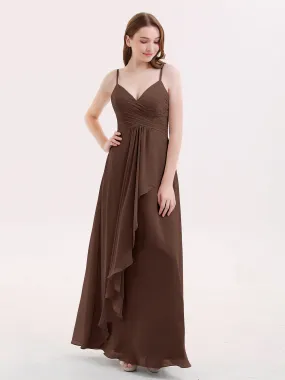 Chiffon Bridesmaid Dresses with Cascade Skirt-Chocolate