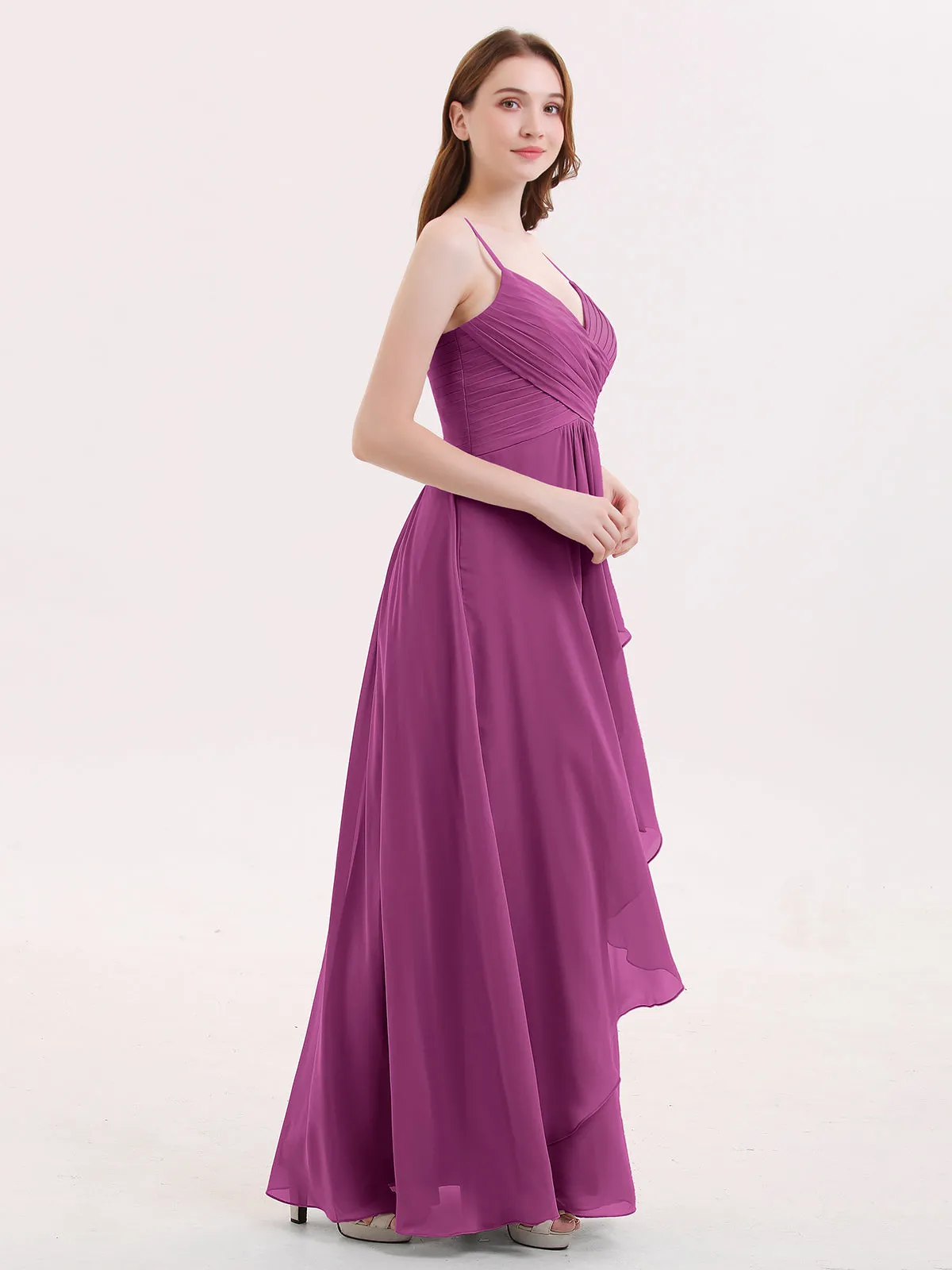 Chiffon Bridesmaid Dresses with Cascade Skirt-Orchid