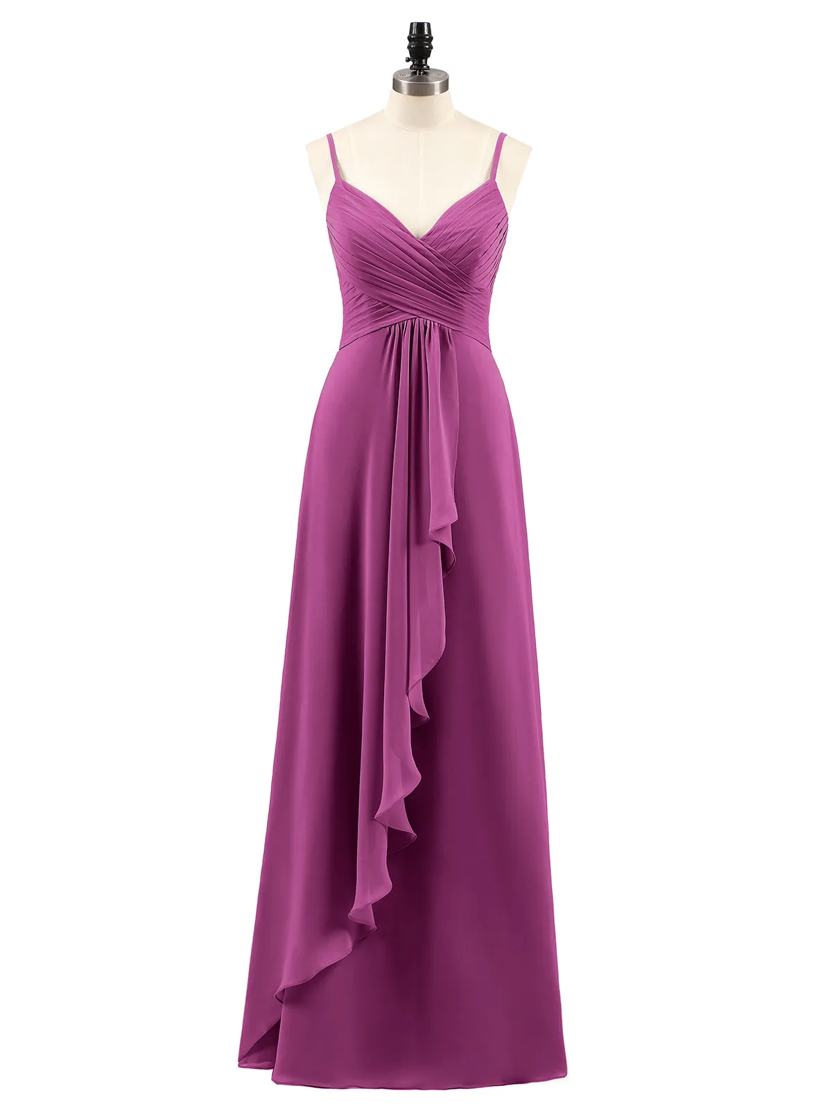 Chiffon Bridesmaid Dresses with Cascade Skirt-Orchid