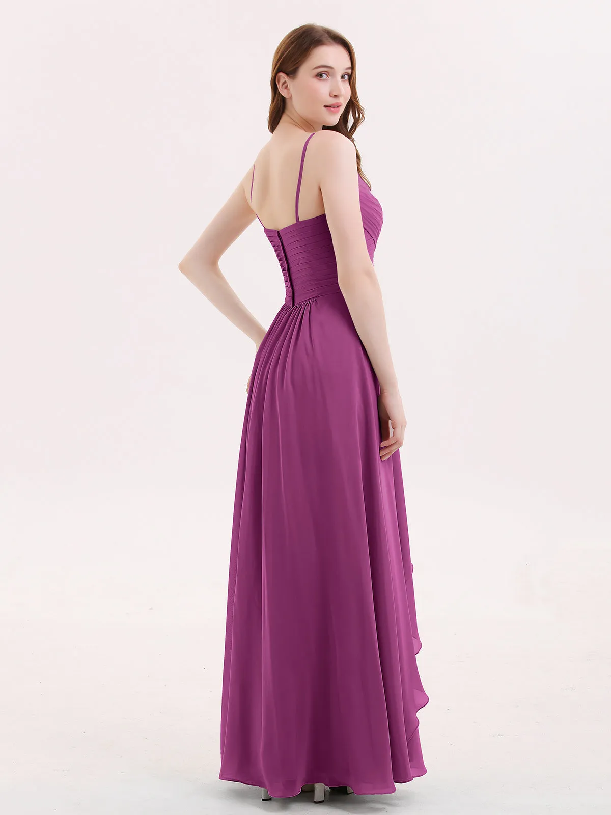 Chiffon Bridesmaid Dresses with Cascade Skirt-Orchid