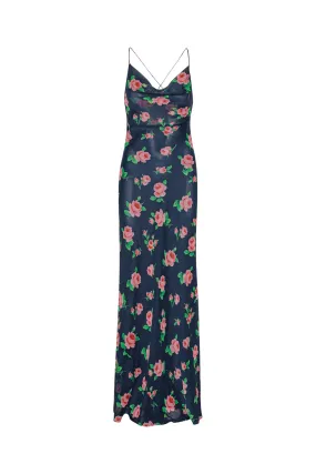 Chiffon Maxi Slip Dress - Shining Rose / Midnight Navy Comb