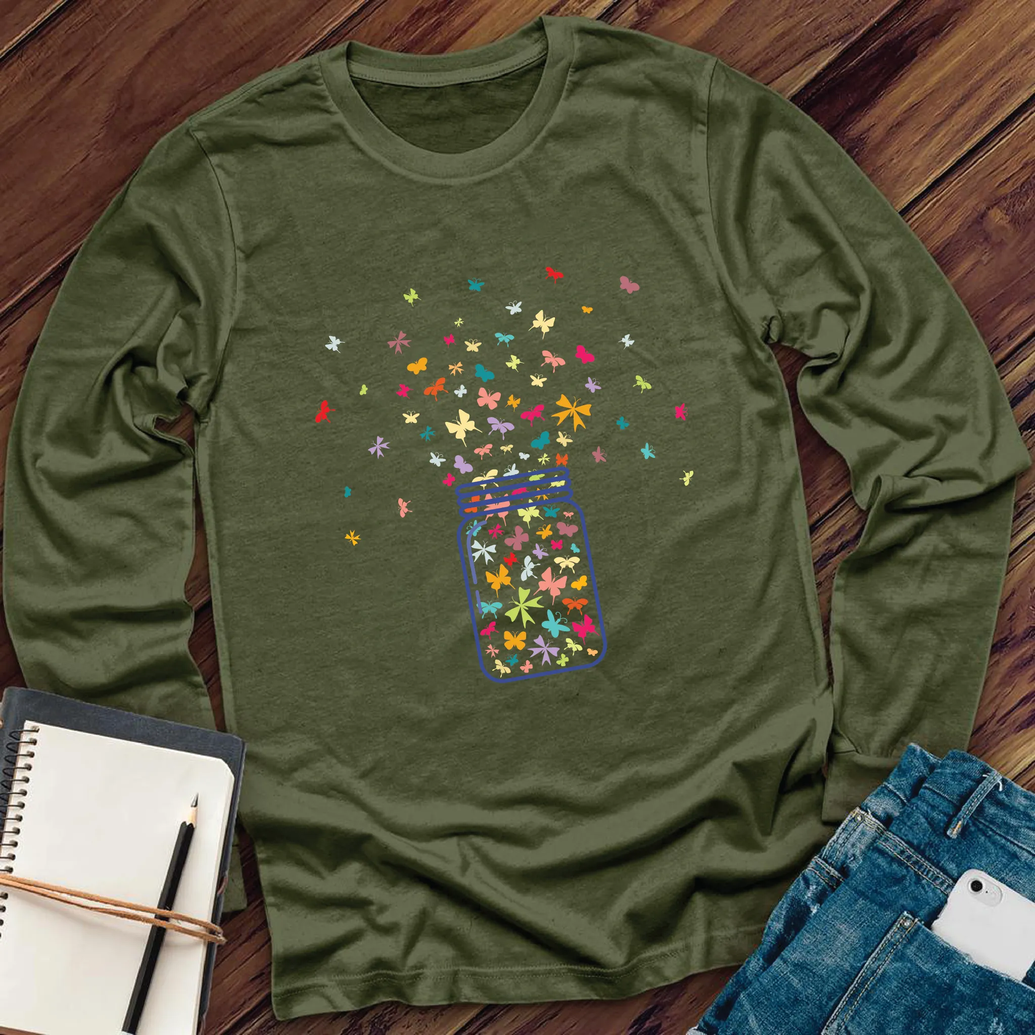 Colorful Butterfly Jar Long Sleeve