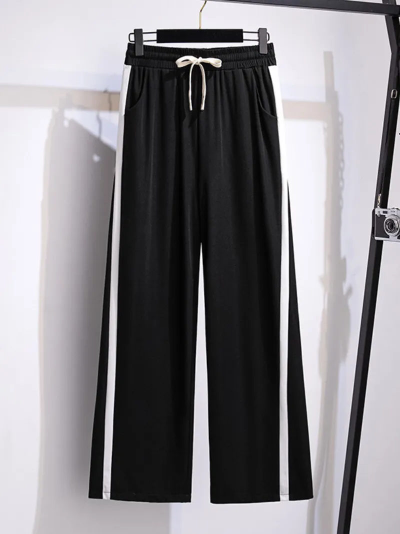 cool summer high waist loose black Straight leg trouser pants with pockets