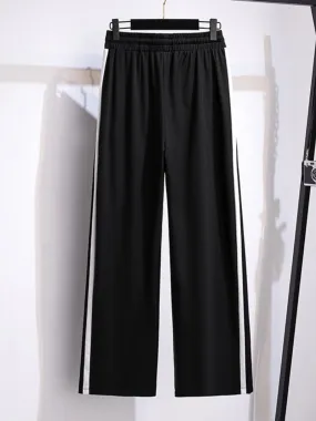 cool summer high waist loose black Straight leg trouser pants with pockets