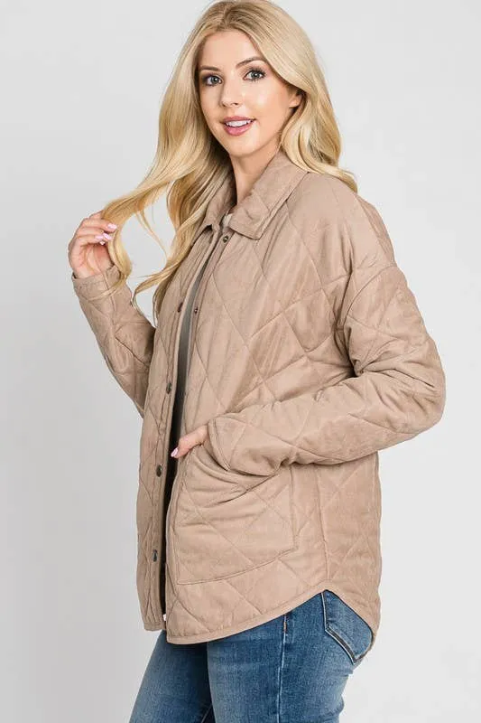 Cozy and Quilted Jacket in Blush Sand