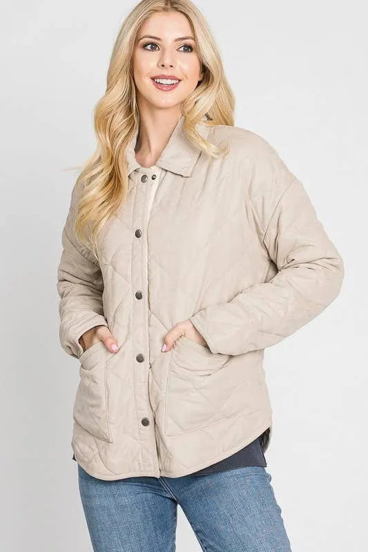 Cozy and Quilted Jacket in Blush Sand