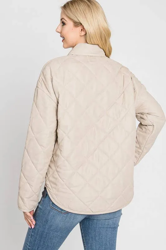 Cozy and Quilted Jacket in Blush Sand