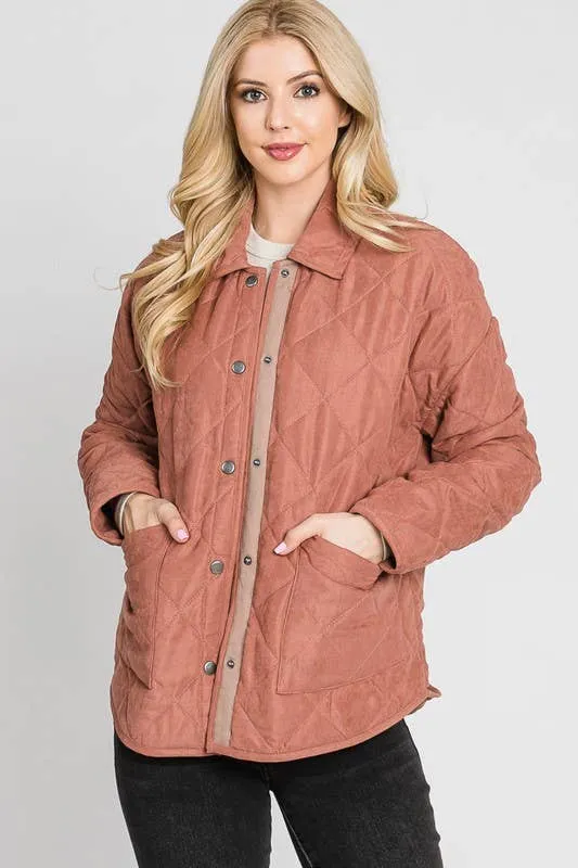 Cozy and Quilted Jacket in Blush Sand