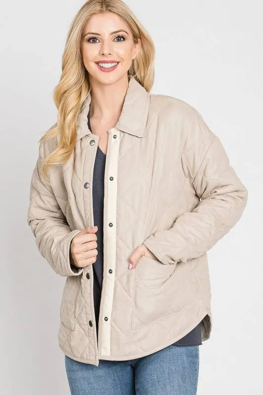 Cozy and Quilted Jacket in Blush Sand