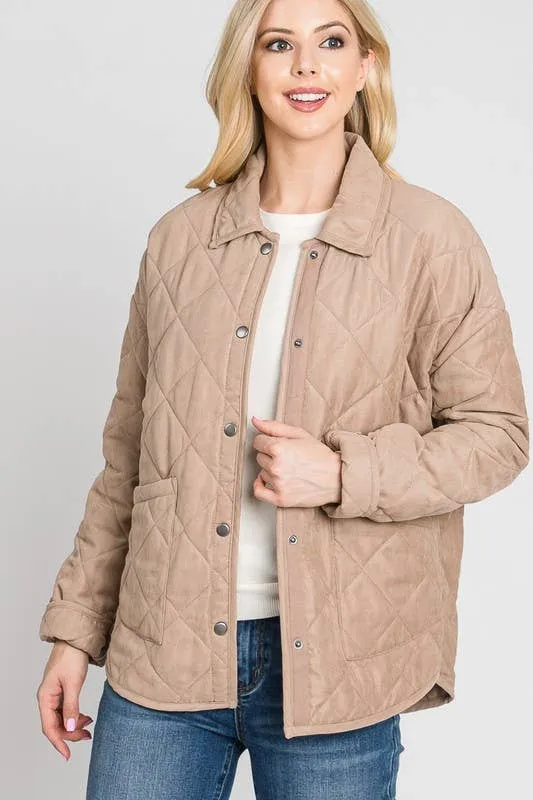 Cozy and Quilted Jacket in Blush Sand