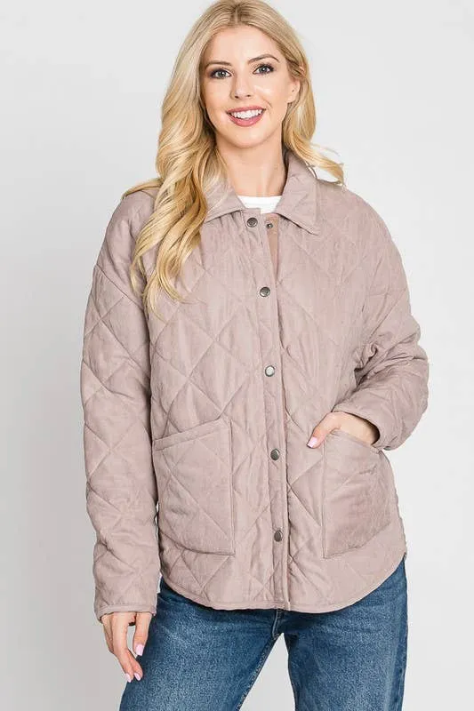 Cozy and Quilted Jacket in Blush Sand