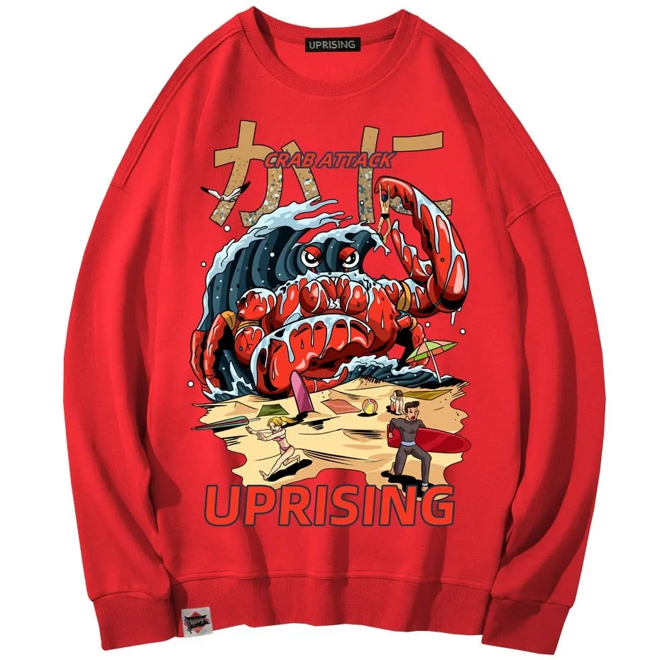 Crab Attack Long Sleeve Personality Street Original Brand Hip Hop Punk men Print plus size collor Hoodies, Sweatshirts