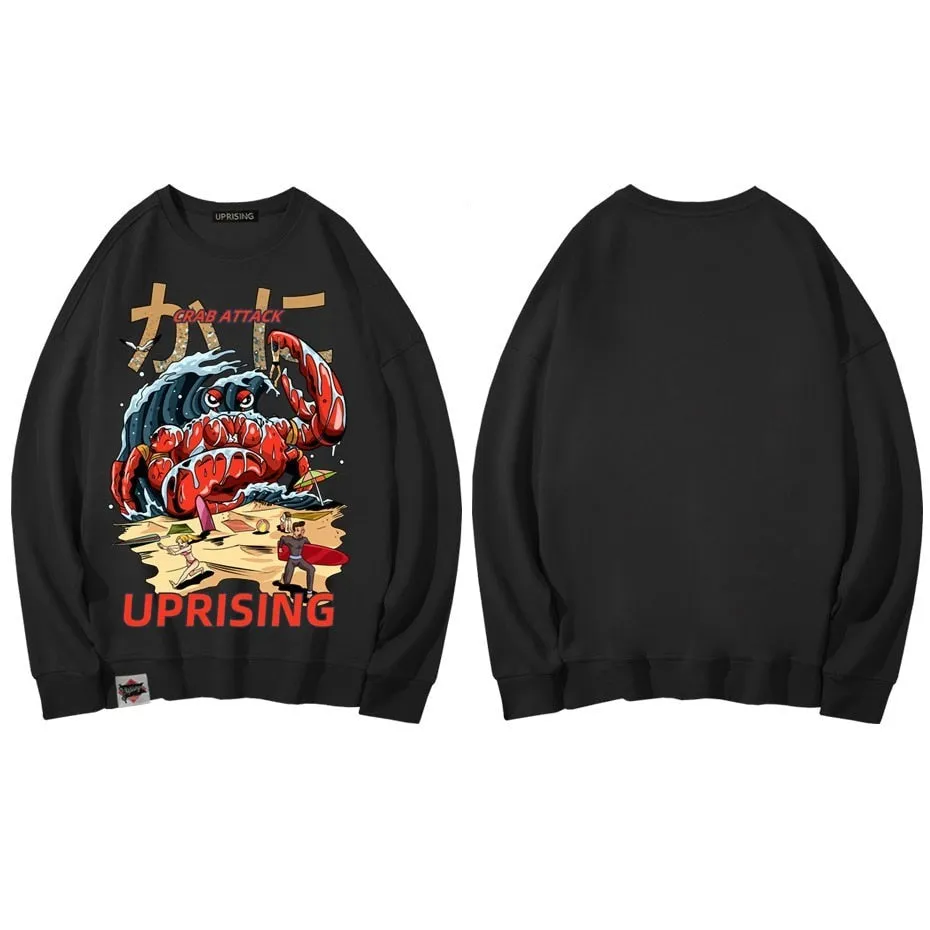 Crab Attack Long Sleeve Personality Street Original Brand Hip Hop Punk men Print plus size collor Hoodies, Sweatshirts