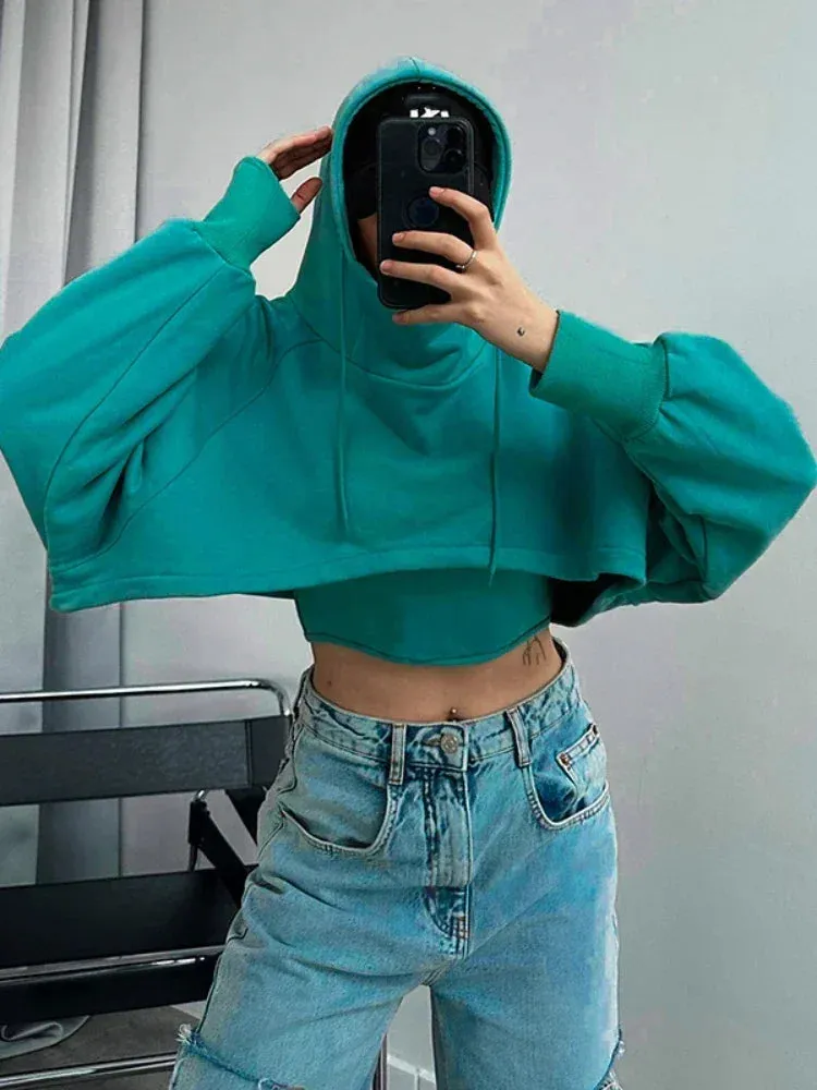 Cropped Hoodies Pullovers 2 Piece Set Long Sleeve Top Fall Clothes 2024 Women Comfy Sweatshirt C85-DI47