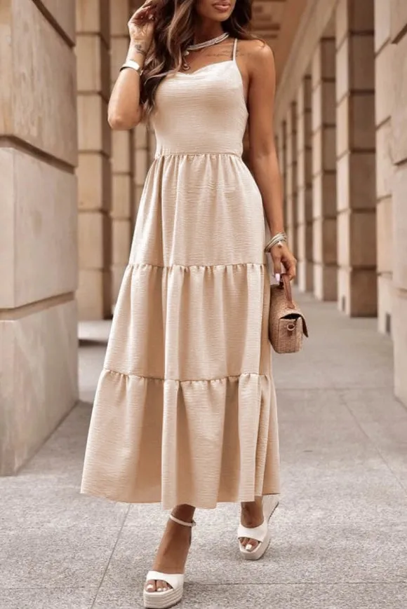 Crossover Backless Bodice Tiered Maxi Dress