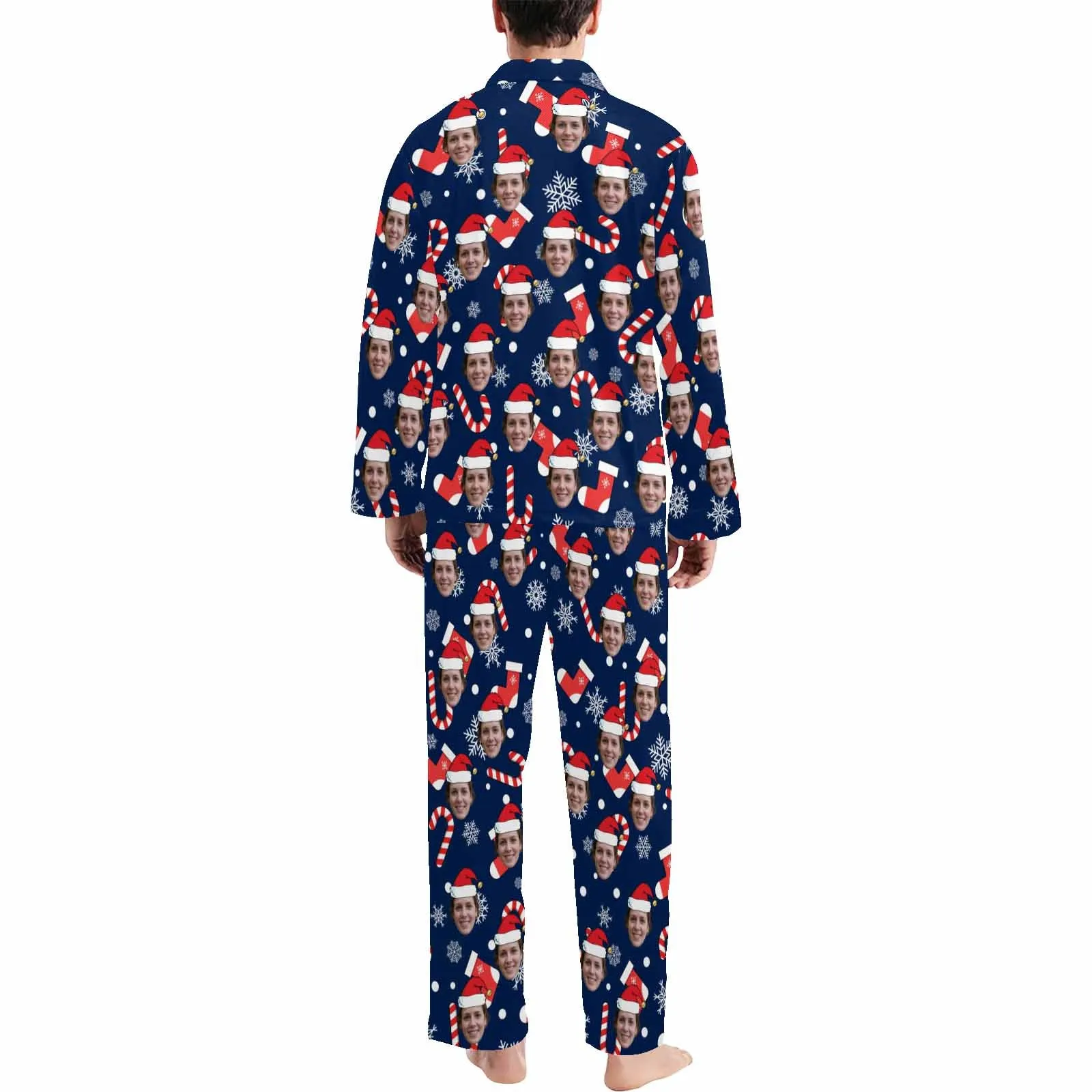 Custom Face Pajamas Christmas Sock&Crutch Sleepwear Personalized Men's Long Pajama Set