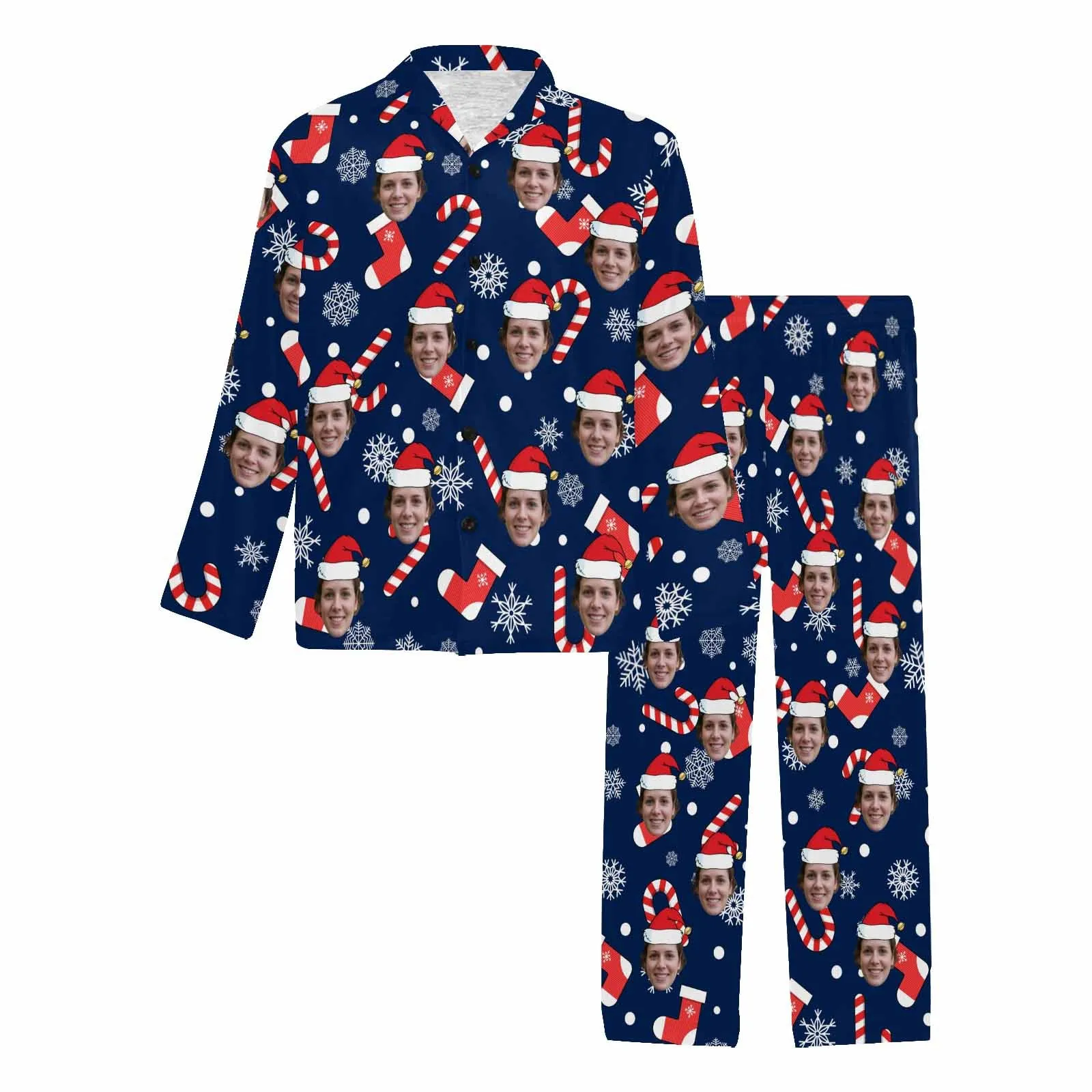 Custom Face Pajamas Christmas Sock&Crutch Sleepwear Personalized Men's Long Pajama Set