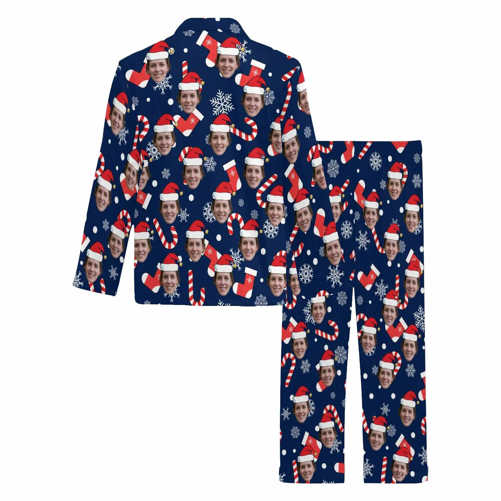 Custom Face Pajamas Christmas Sock&Crutch Sleepwear Personalized Men's Long Pajama Set