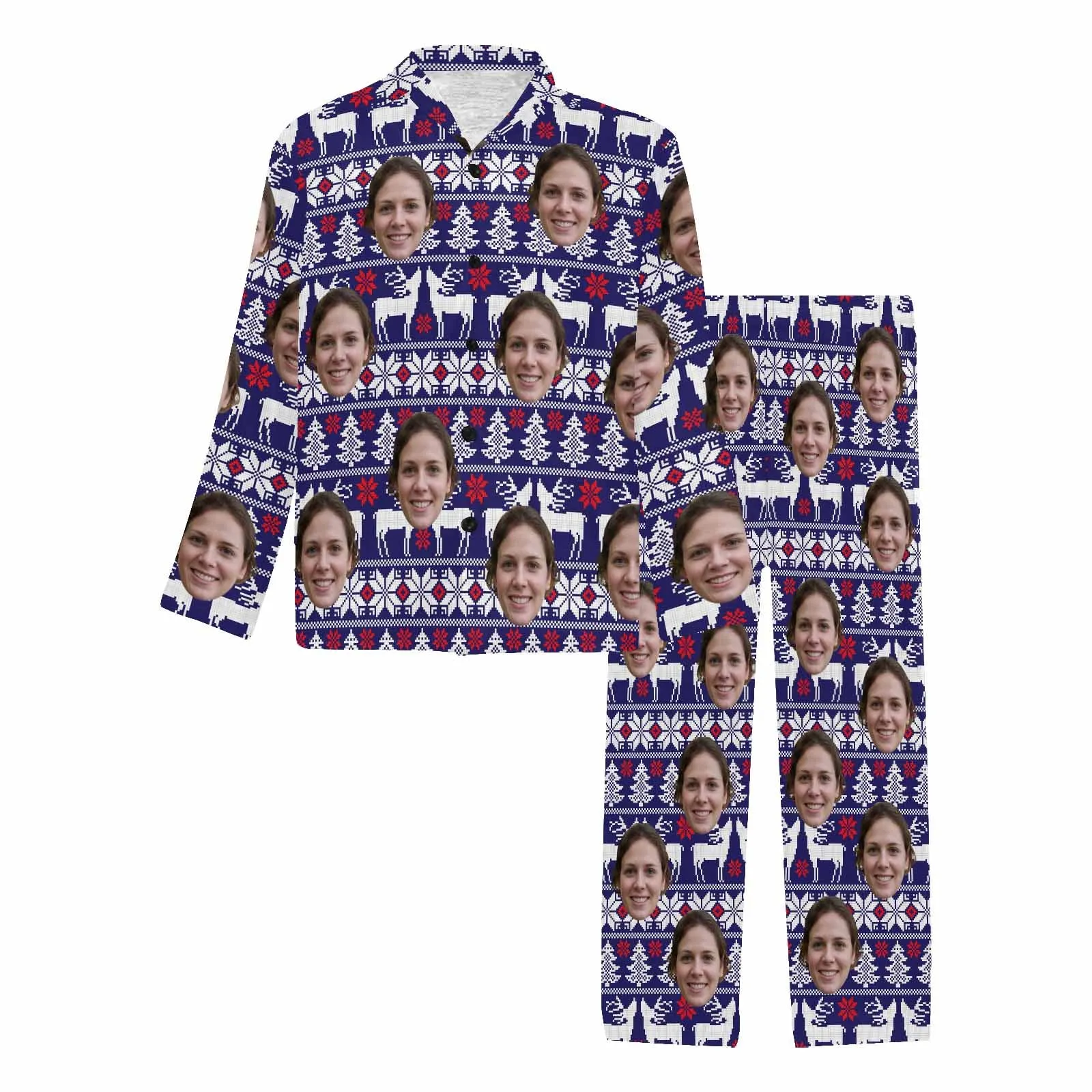 Custom Face Pajamas Christmas Tree&Elk Purple Sleepwear Personalized Men's Long Pajama Set