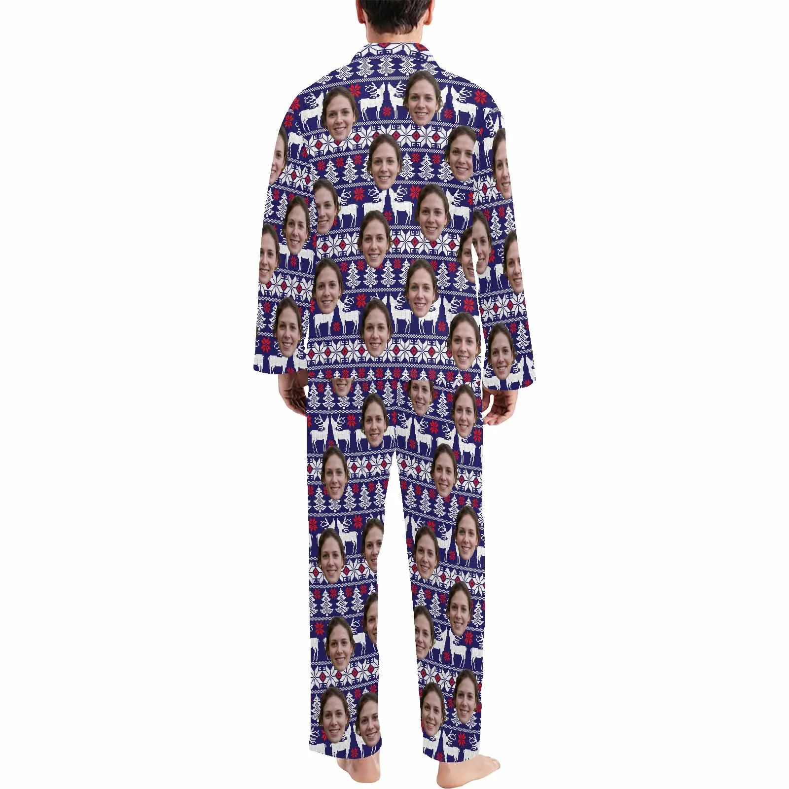 Custom Face Pajamas Christmas Tree&Elk Purple Sleepwear Personalized Men's Long Pajama Set