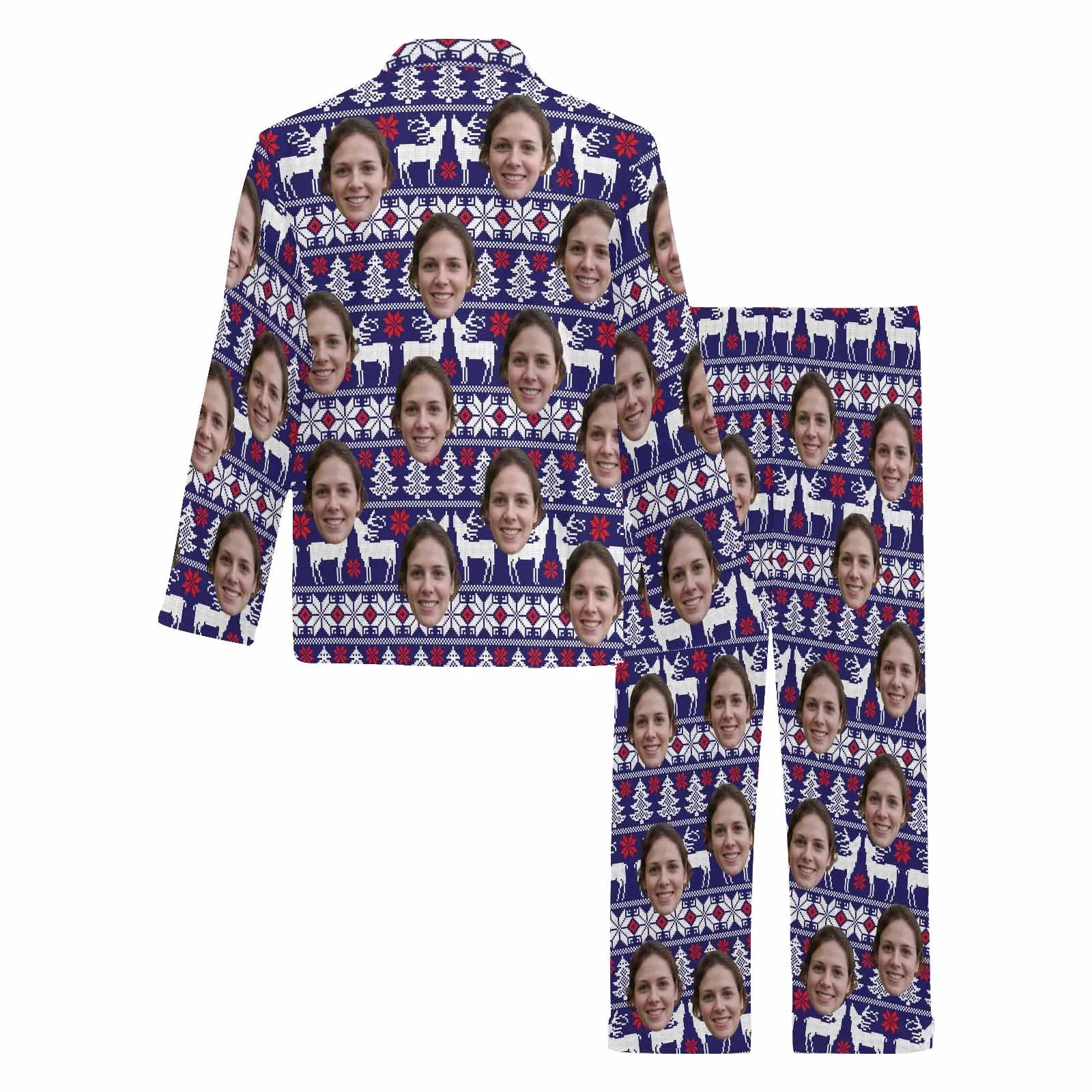 Custom Face Pajamas Christmas Tree&Elk Purple Sleepwear Personalized Men's Long Pajama Set