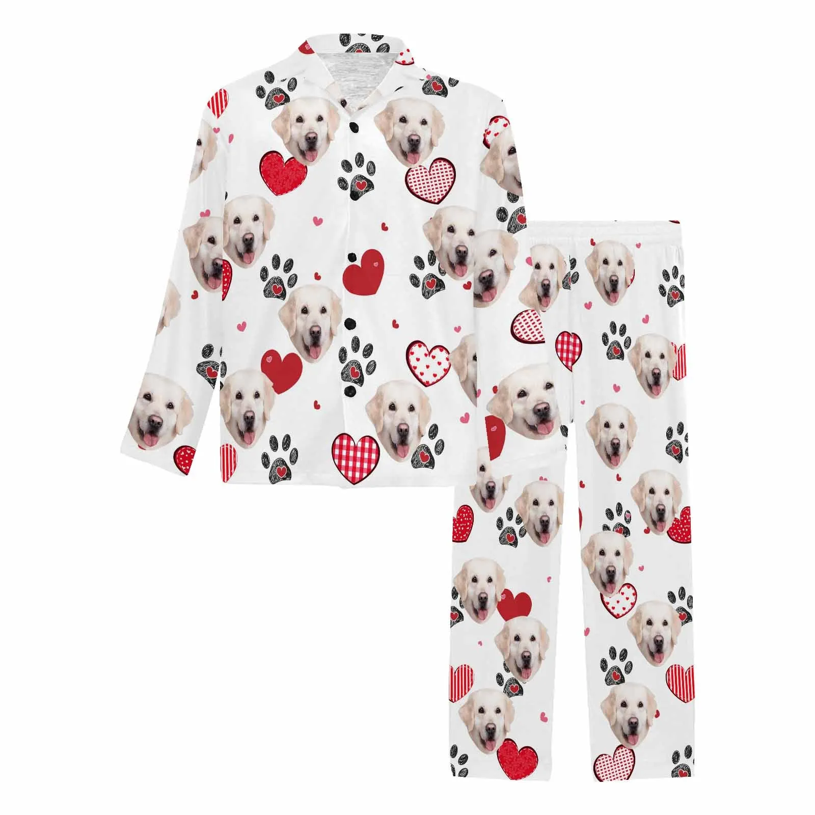 Custom Face Pajamas Heart&Pet's Footprint Sleepwear Personalized Men's Long Pajama Set