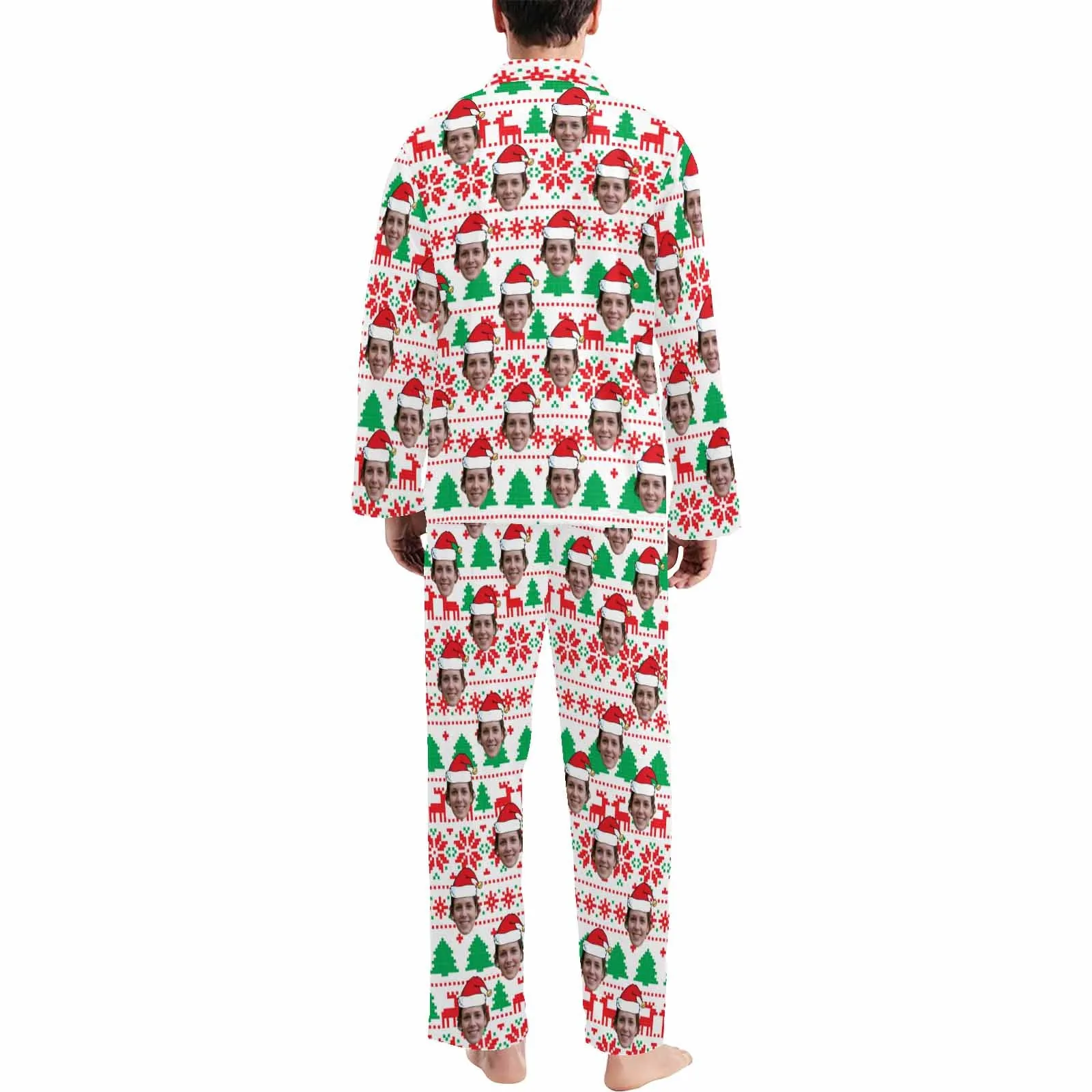 Custom Face Pajamas Mosaic Lattice&Green Tree Sleepwear Personalized Men's Long Pajama Set