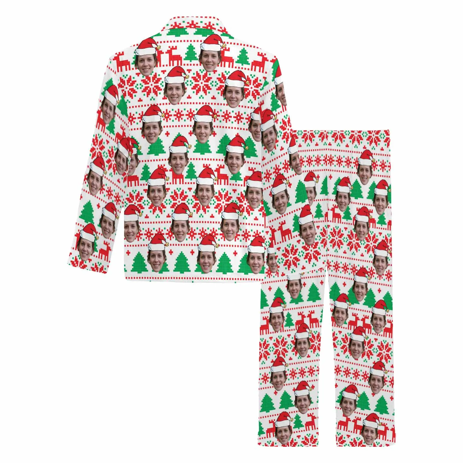 Custom Face Pajamas Mosaic Lattice&Green Tree Sleepwear Personalized Men's Long Pajama Set