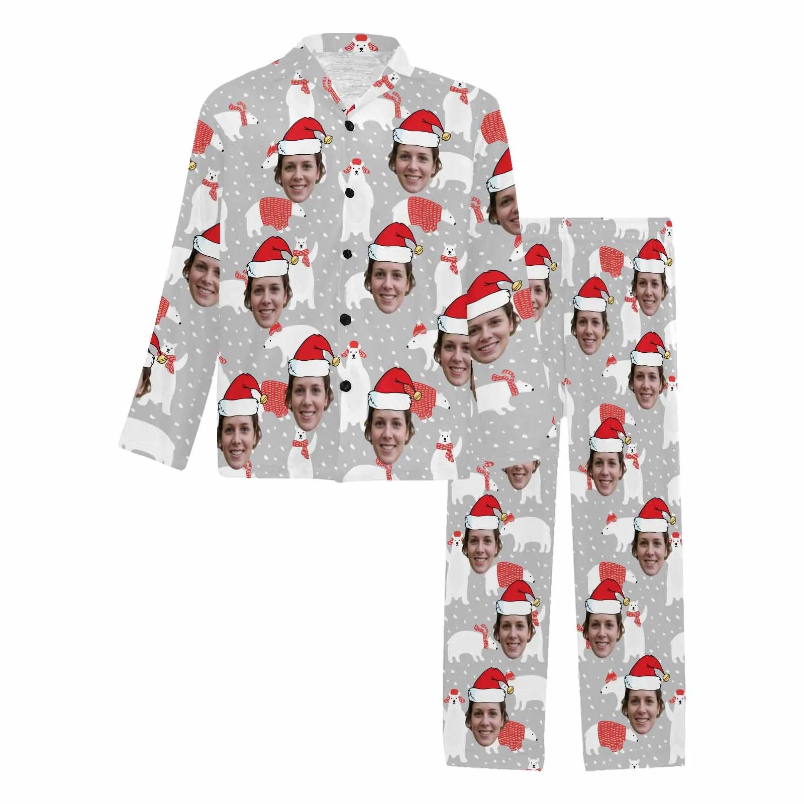 Custom Face Pajamas Polobear Sleepwear Personalized Men's Long Pajama Set