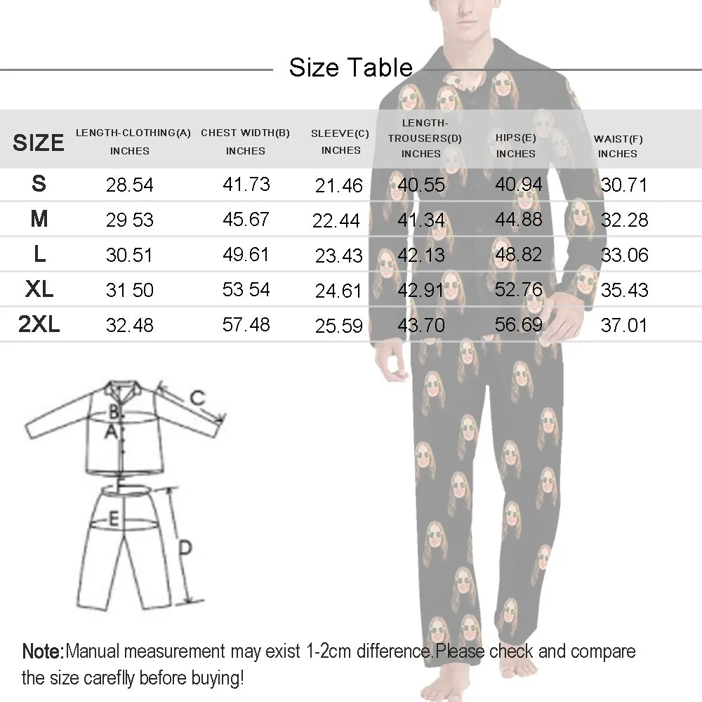 Custom Face Pajamas Red&Green Lattice Sleepwear Personalized Men's Long Pajama Set