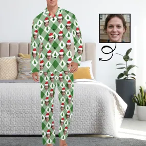 Custom Face Pajamas Rhombus Lattice Sleepwear Personalized Men's Long Pajama Set