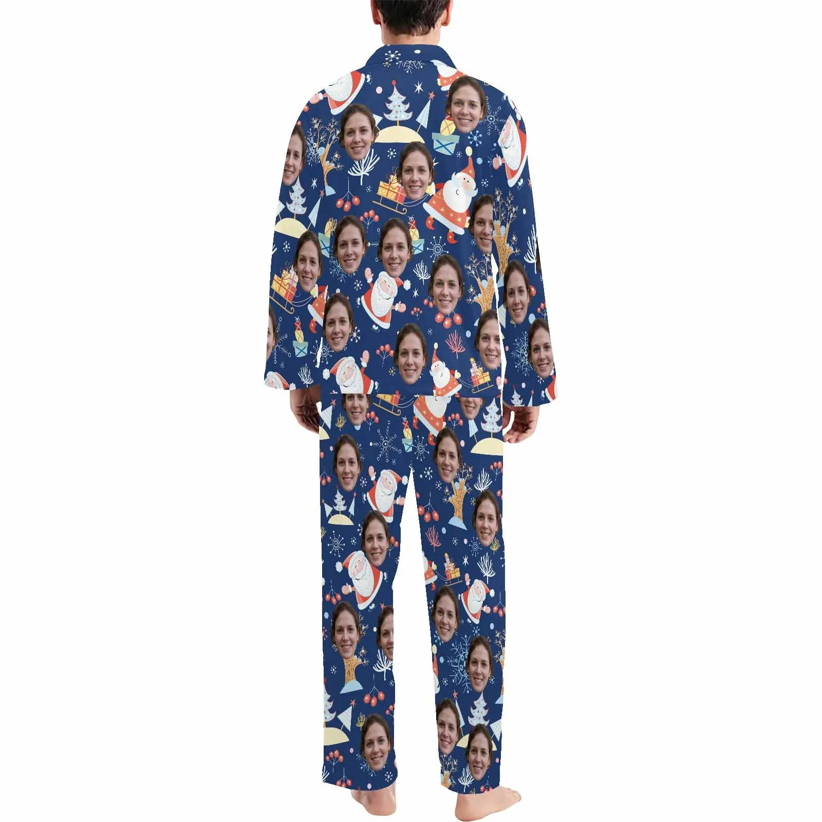 Custom Face Pajamas Santa Claus Colorful Sleepwear Personalized Men's Long Pajama Set