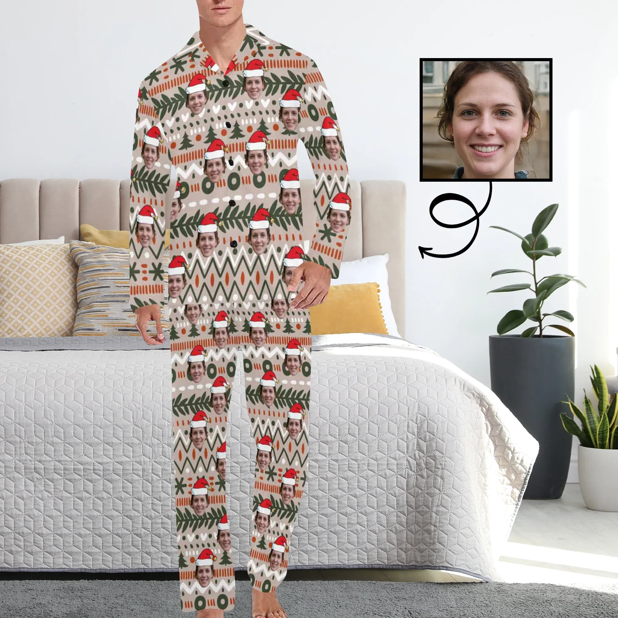 Custom Face Pajamas Water Riggles Sleepwear Personalized Men's Long Pajama Set