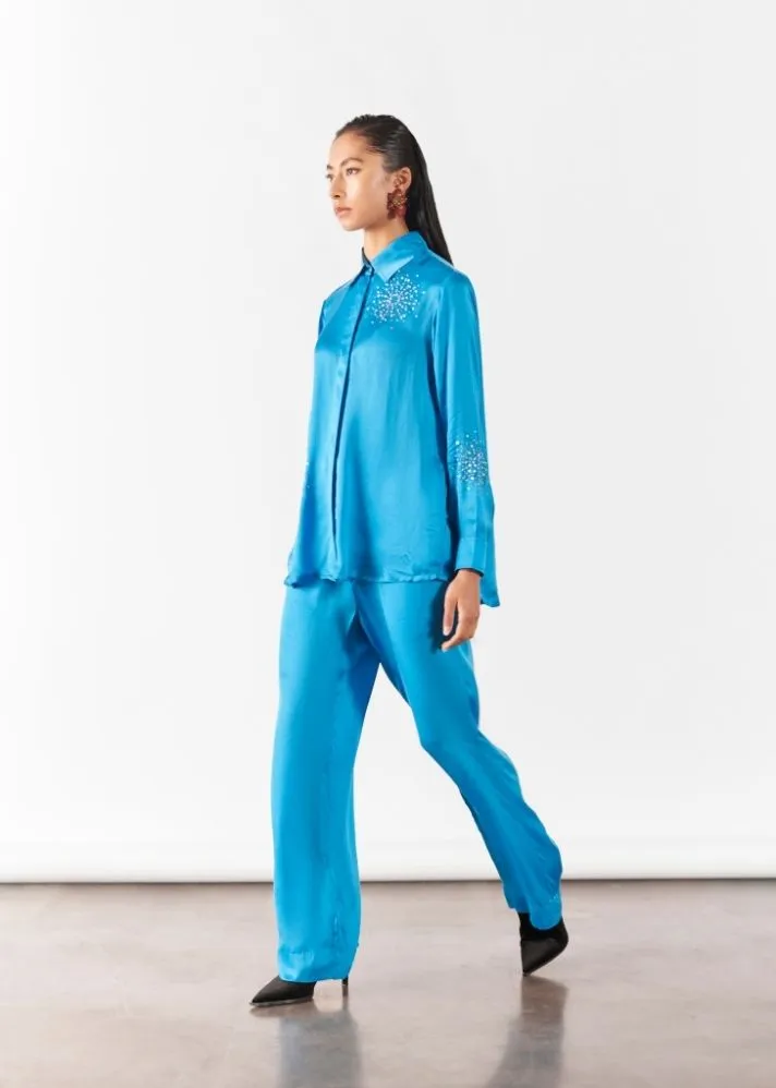 Cyan Brunia Shirt And Trousers Co-Ord