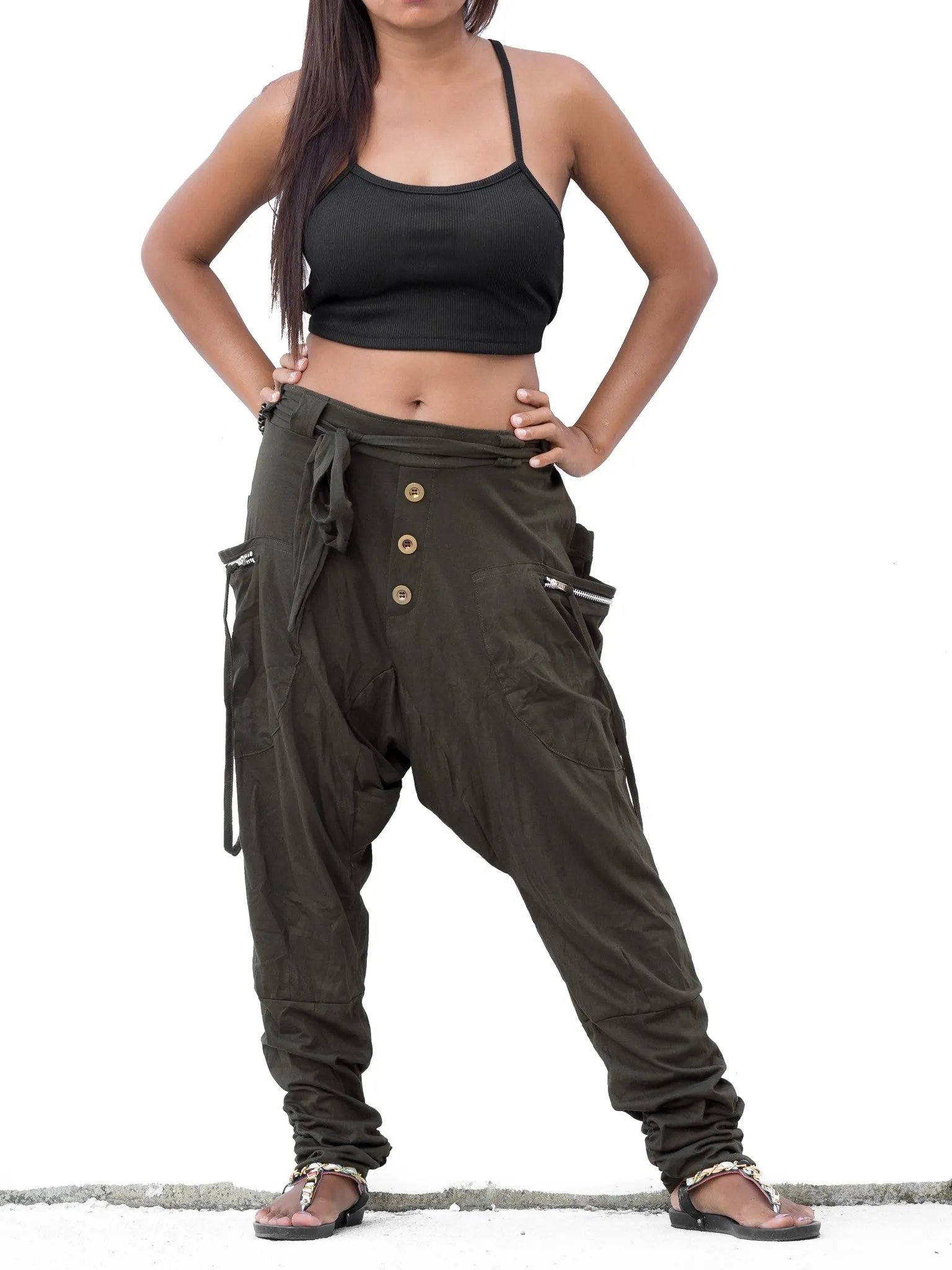 Cyberpunk Harem Pants Women & Men Olive