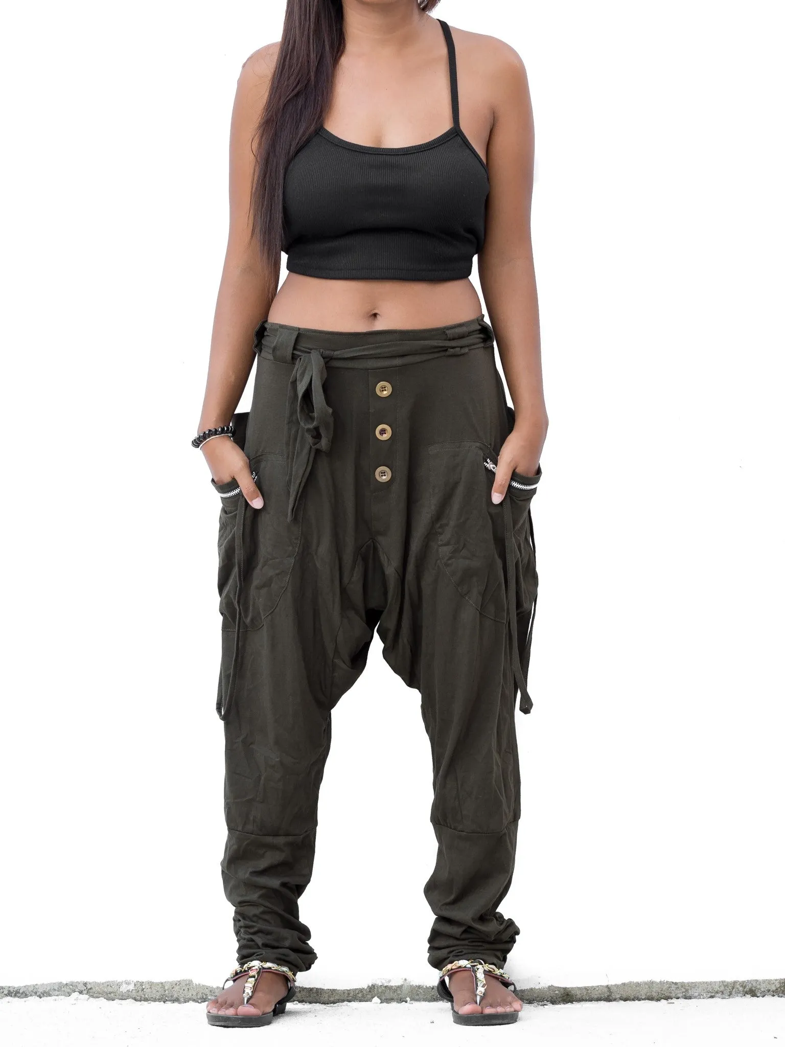 Cyberpunk Harem Pants Women & Men Olive